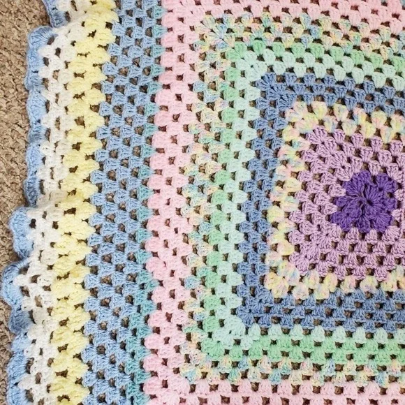 Hand Crocheted Multi Color Pastel Baby Throw Blanket Cute Baby Shower DIY - Picture 7 of 9